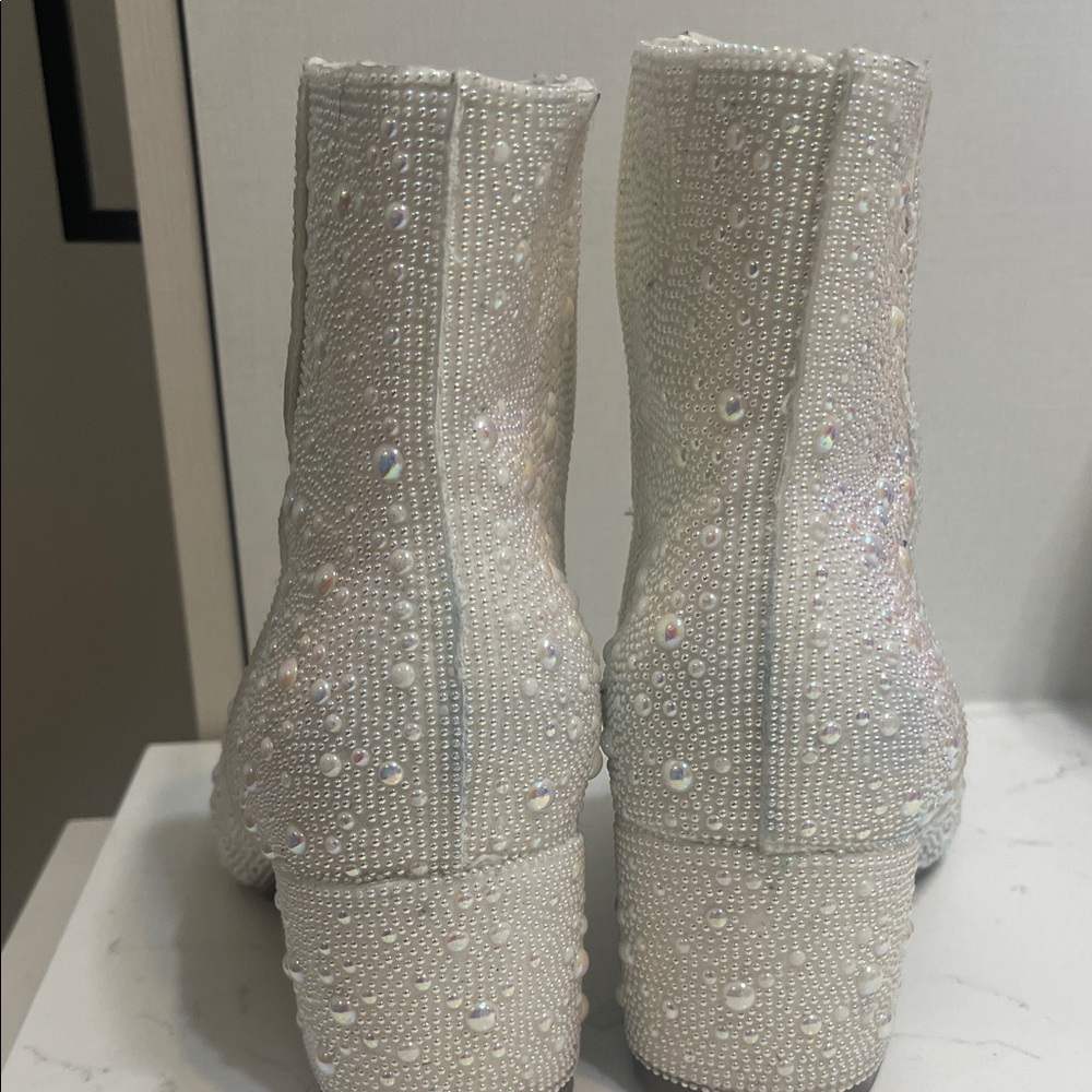 Versona White Pearl-Studded Ankle Boots - Picture 3 of 4